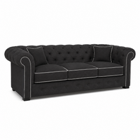 Sofa Chesterfield - Schwarz mit white piping - 226 x 98 x 77 cm