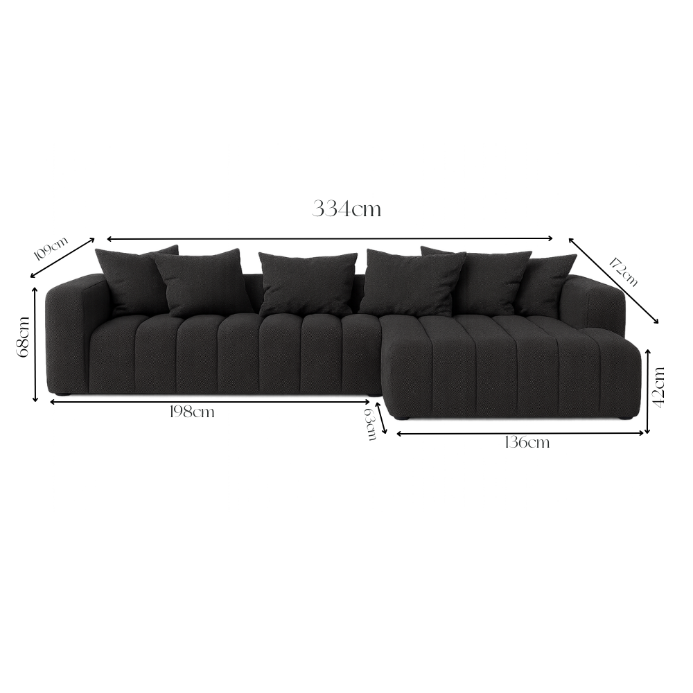 Sofá Marano - Oxford Black - 334 × 172 cm - Lounge Right | Marcottestyle