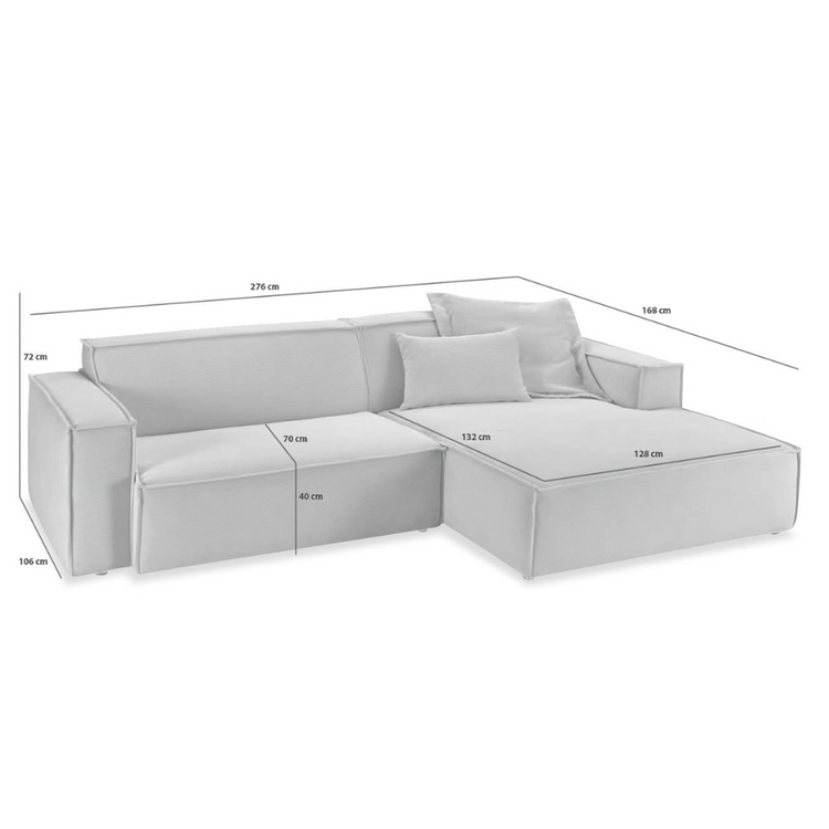 Sofa Midtown - Silver corner sofa with detailed dimensions, showcasing lounge layout and proportions for 276x168cm configuration.