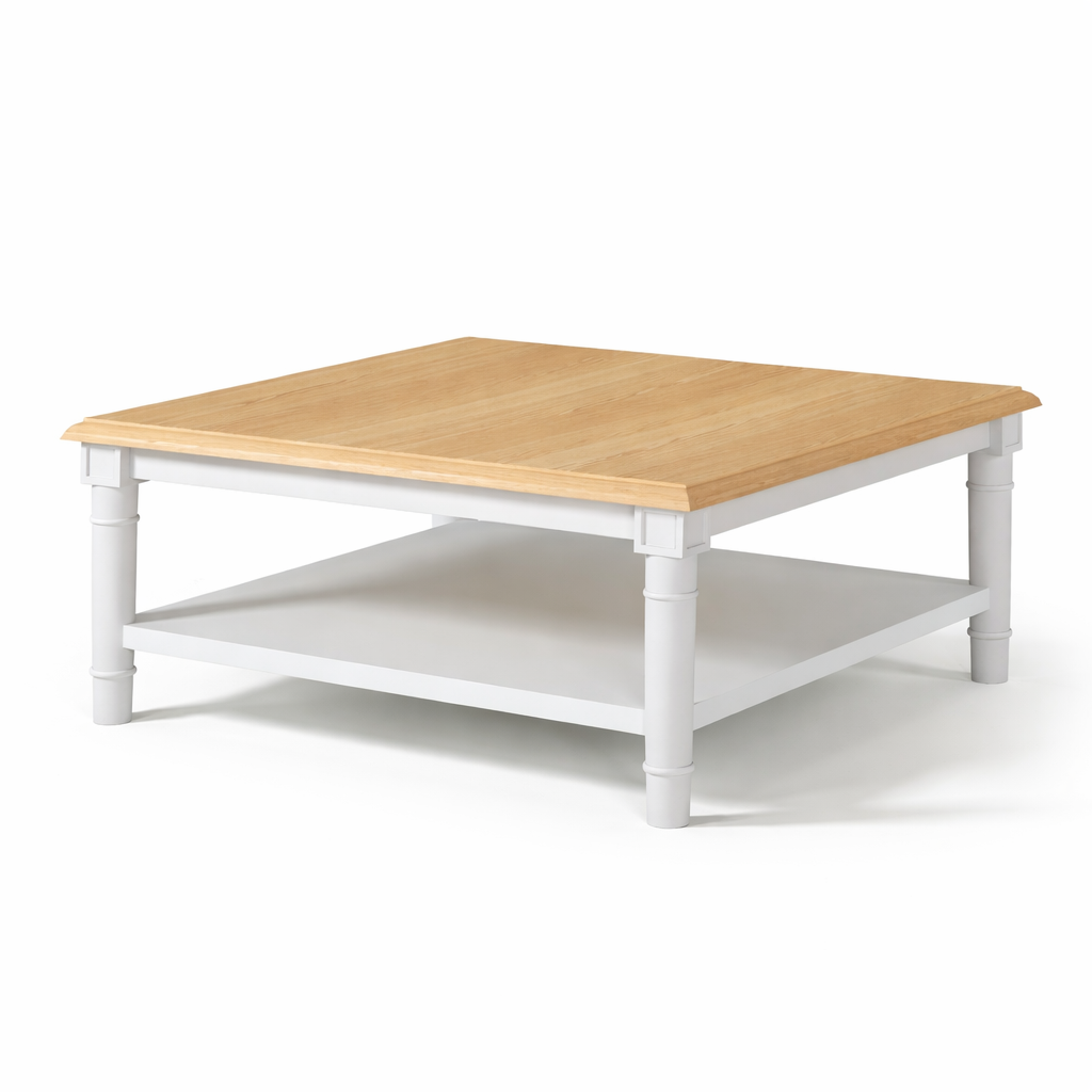 Mesa de Centro Crestwood - Roble Macizo - Blanco y Roble - 100 x 100 x 40 cm
