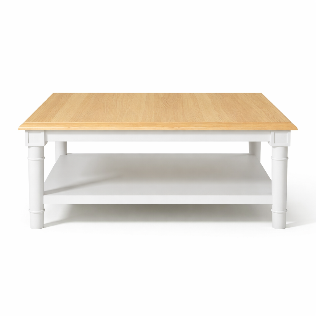 Mesa de Centro Crestwood - Roble Macizo - Blanco y Roble - 100 x 100 x 40 cm