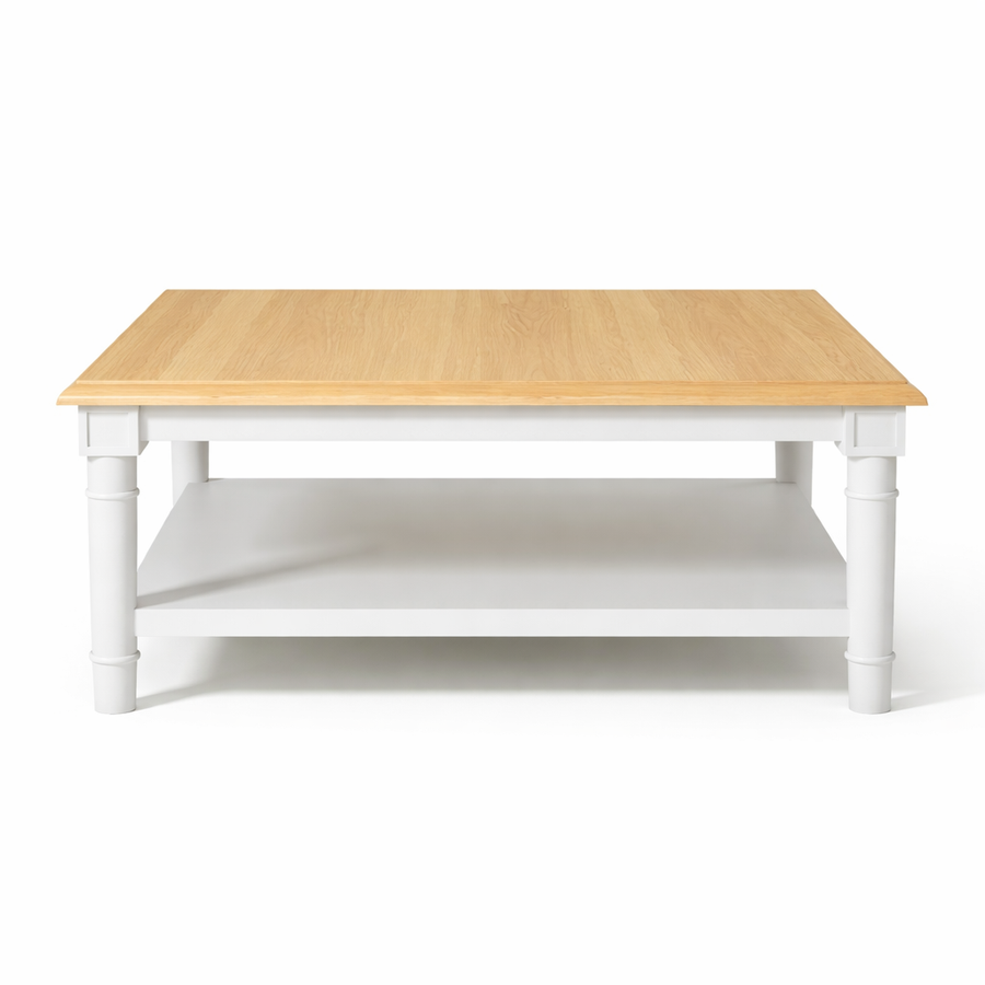 Crestwood Massiv Eiche Couchtisch  - Weiß & Eiche - 100 x 100 x 40 cm