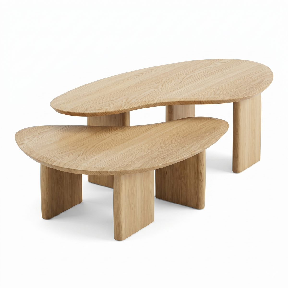 Mesa de Centro Luna - Juego Nido - Roble Macizo - 127 x 75 x 42 y 85 x 75 x 31 cm