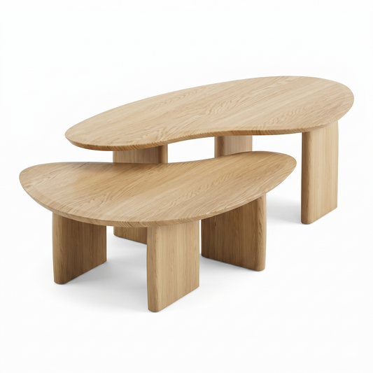 Luna Massiv Eiche Nesting Couchtisch Set - 127 x 75 x 42 cm & 85 x 75 x 31 cm