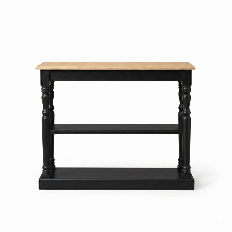 Consola Stefano - Roble Macizo - Negro y Tablero de Roble - 120 x 30 x 95 cm