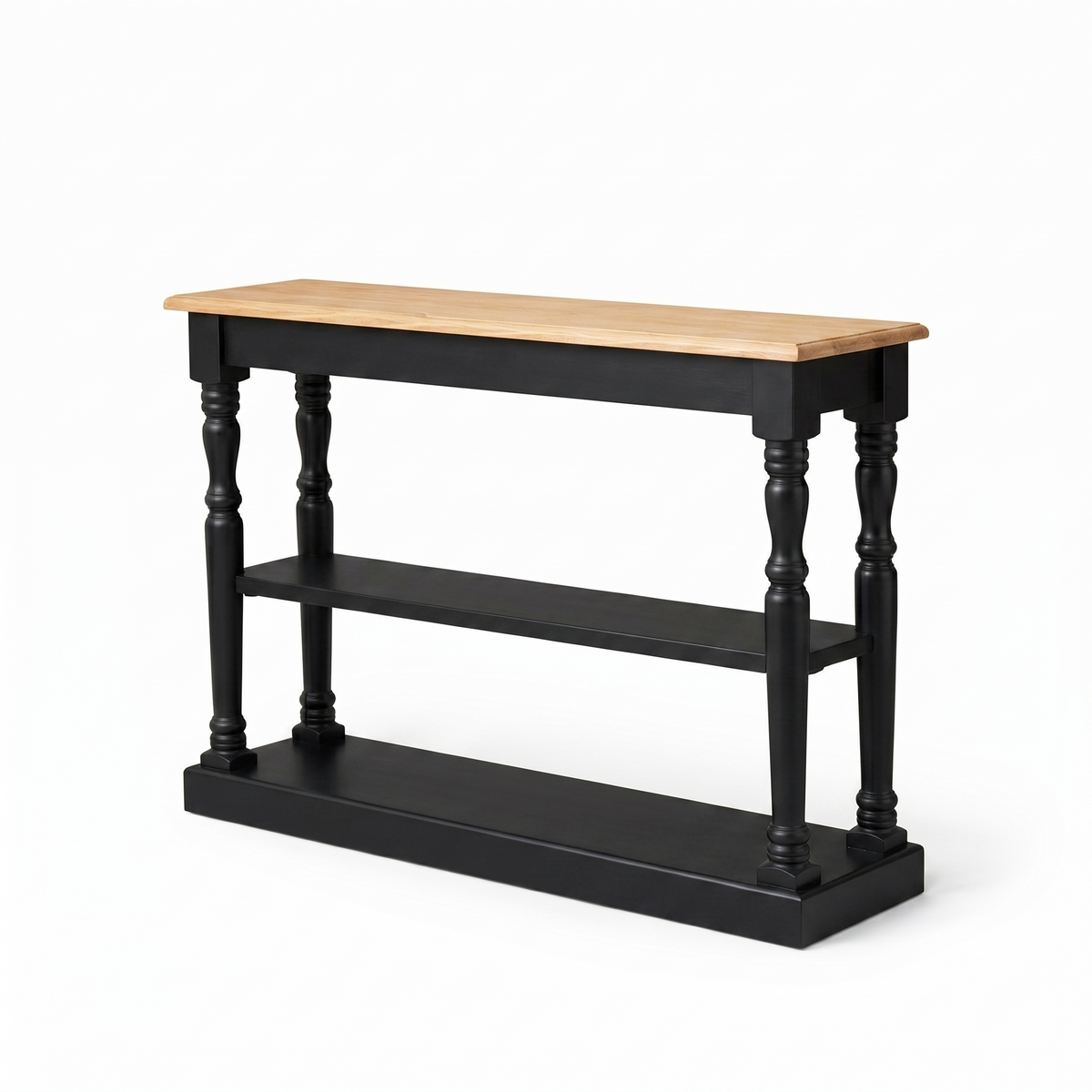 Consola Stefano - Roble Macizo - Negro y Tablero de Roble - 120 x 30 x 95 cm