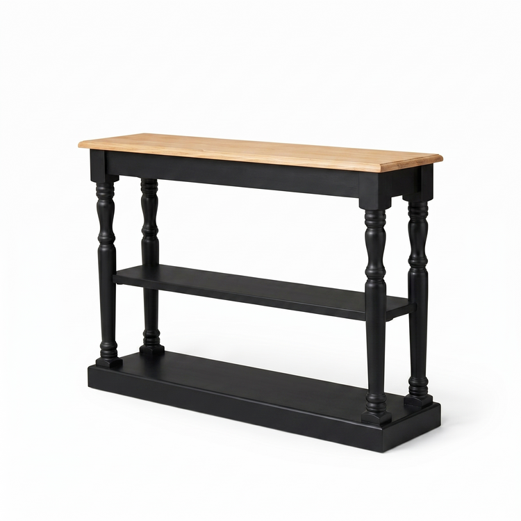 Consola Stefano - Roble Macizo - Negro y Tablero de Roble - 120 x 30 x 95 cm