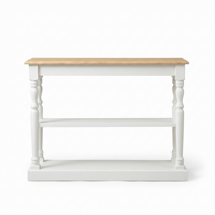 Consola Stefano - Roble Macizo - Blanco y Tablero de Roble - 120 x 30 x 95 cm