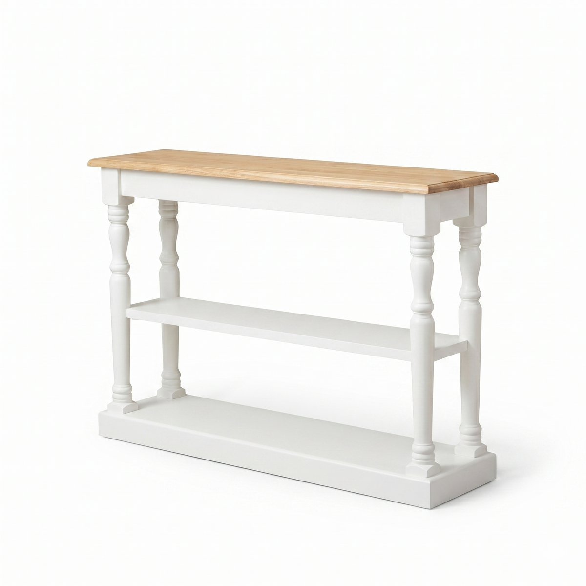 Consola Stefano - Roble Macizo - Blanco y Tablero de Roble - 120 x 30 x 95 cm