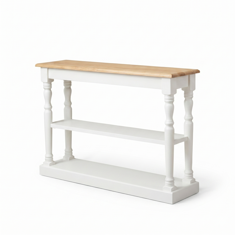 Consola Stefano - Roble Macizo - Blanco y Tablero de Roble - 120 x 30 x 95 cm