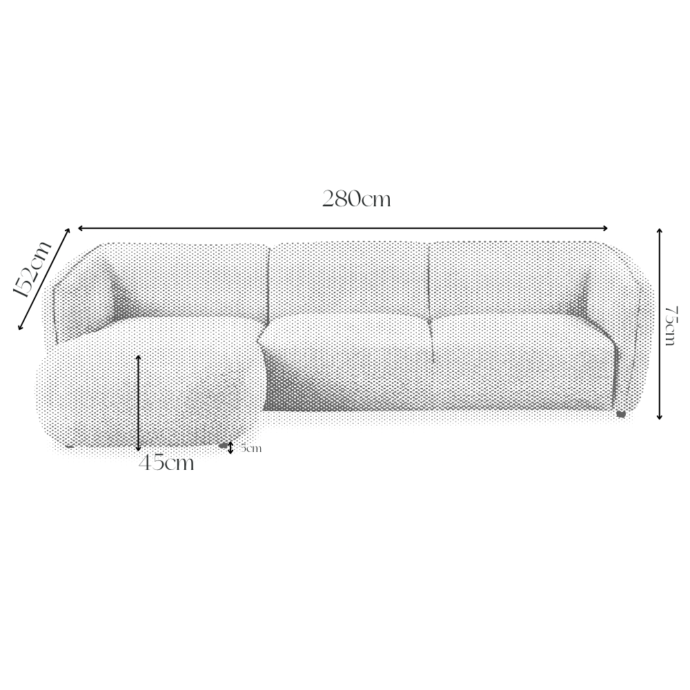 Sofa Cavallo - Black Fabric Corner Sofa 280×152cm | Marcottestyle