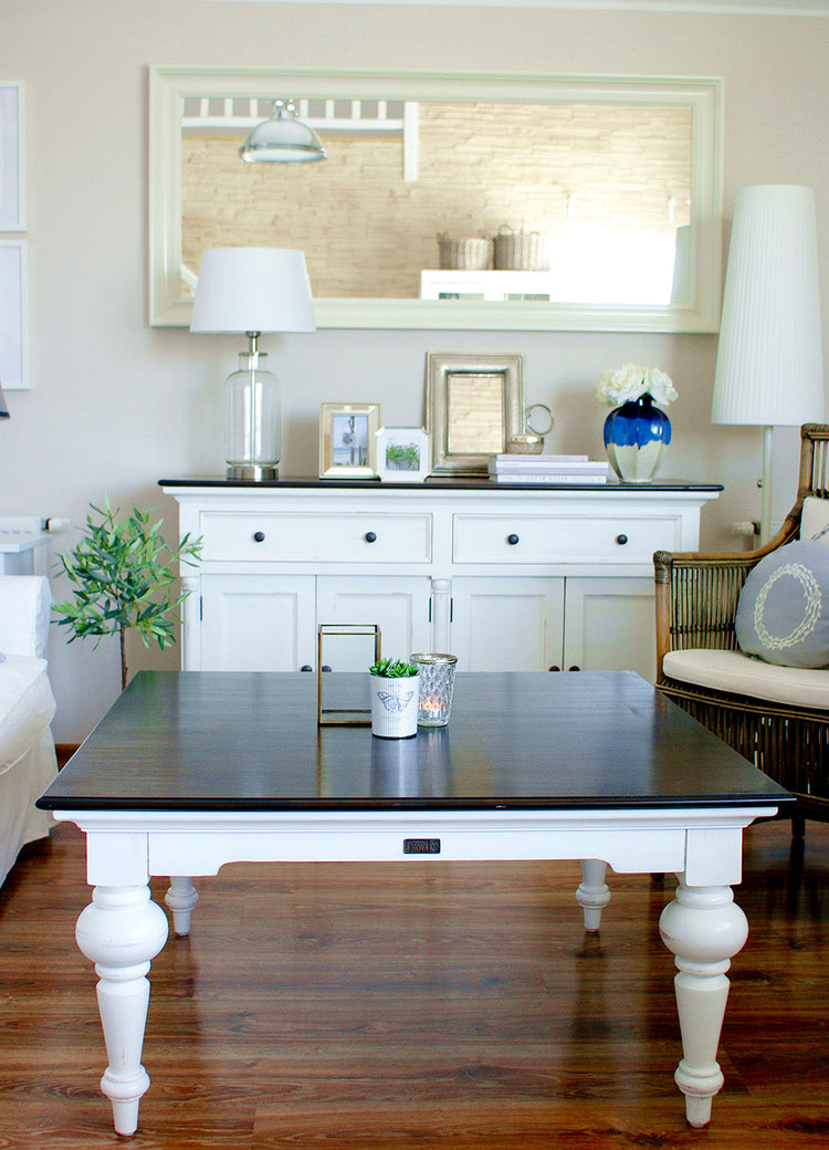 Provence Square Coffee Table - Blanc with Dark Brun Top - lifestyle | Marcottestyle