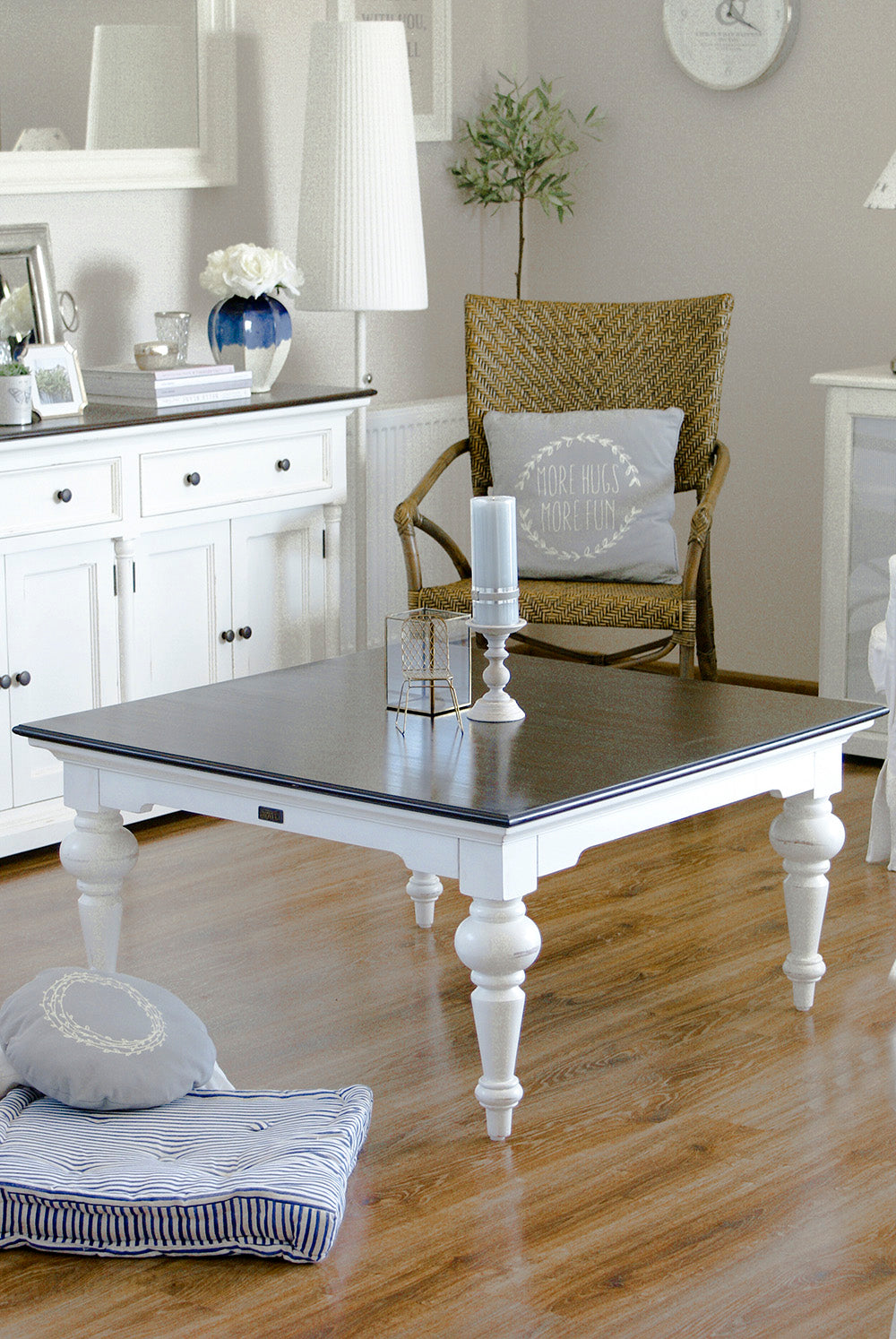 Provence Square Coffee Table - Blanc with Dark Brun Top - lifestyle | Marcottestyle