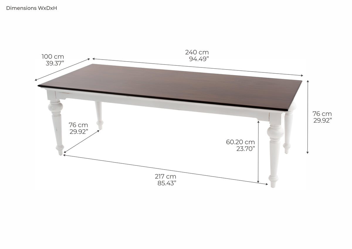 Provence Dining Table 240cm - White With Dark Brown Top | Marcottestyle