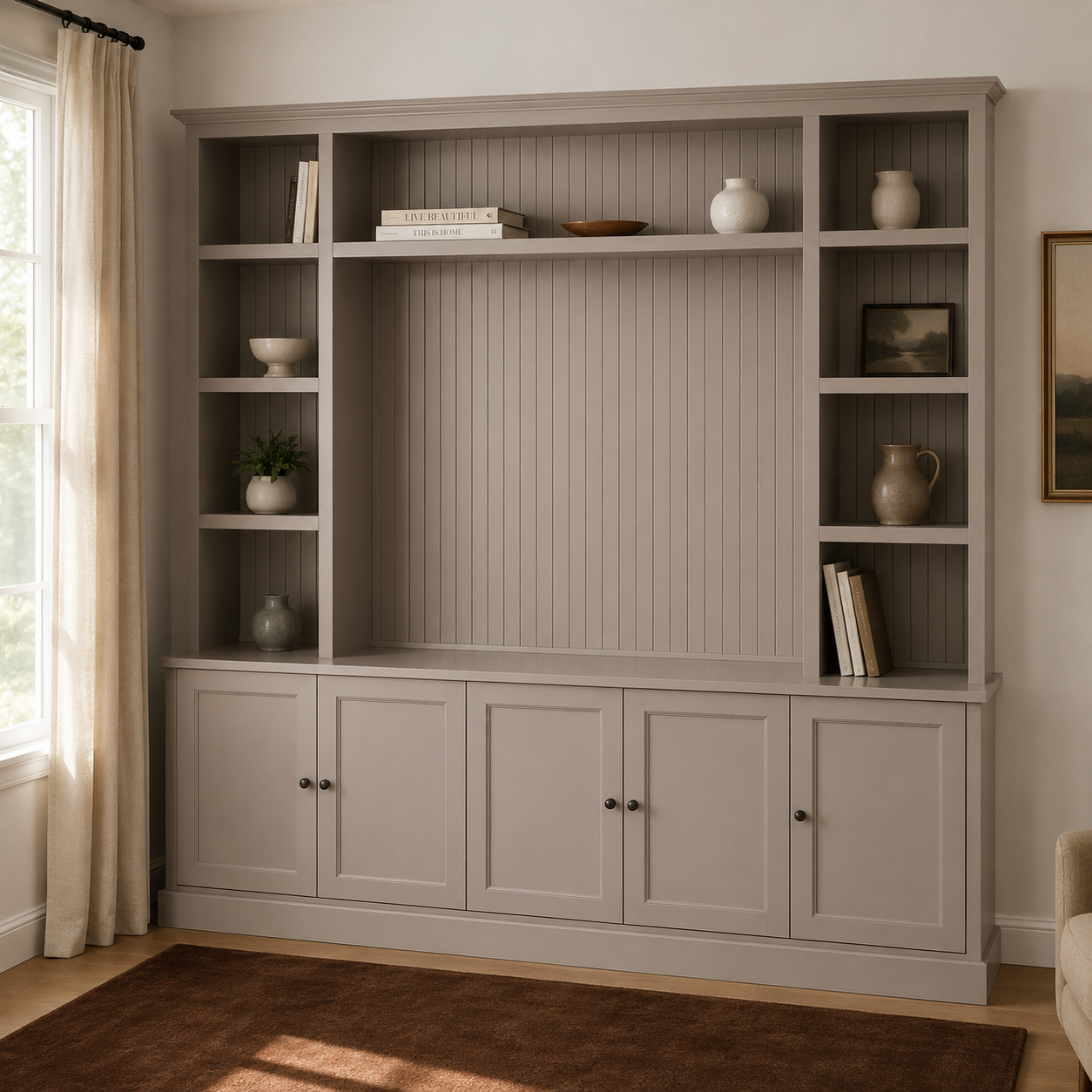 TV-Bücherregal - Belmont - Massivkiefer - 254 x 46 x 228 cm - Taupe