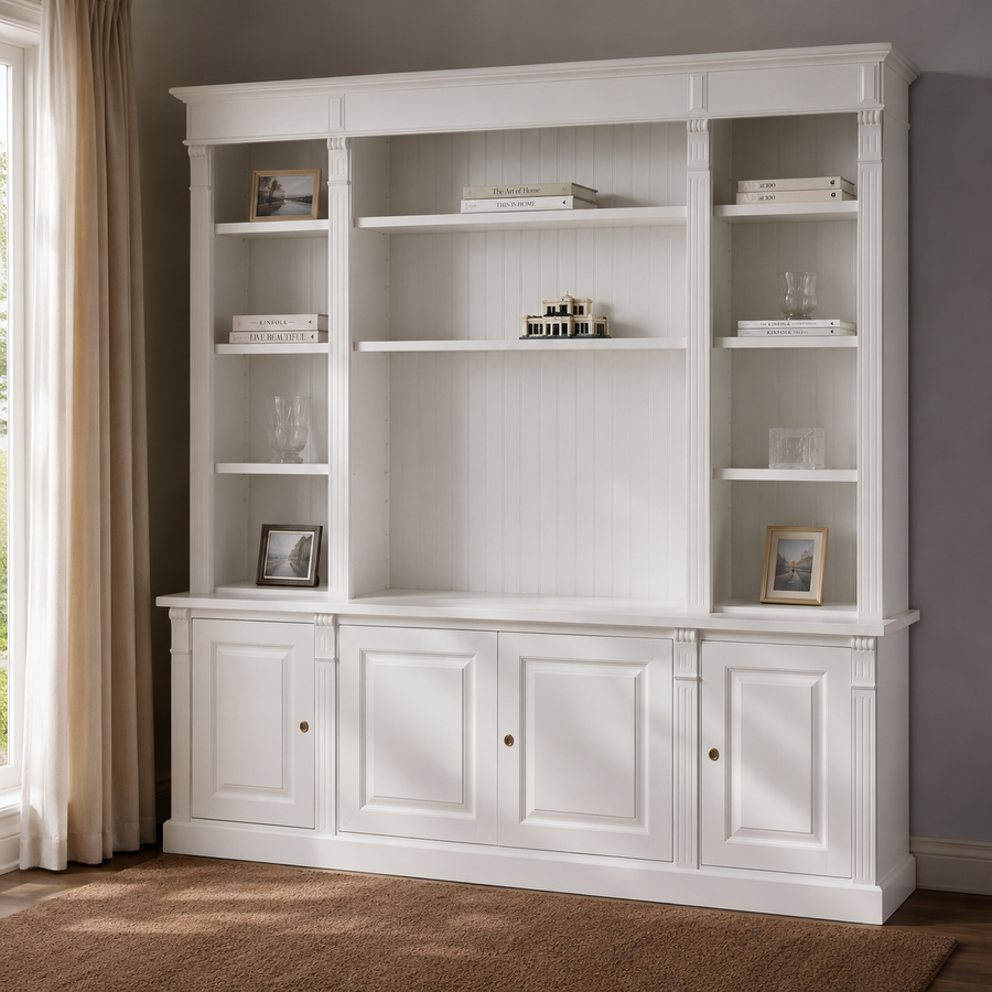 TV-Wandmöbel - Manoir - Massivholz - 223 x 51 x 228 cm - Weiß