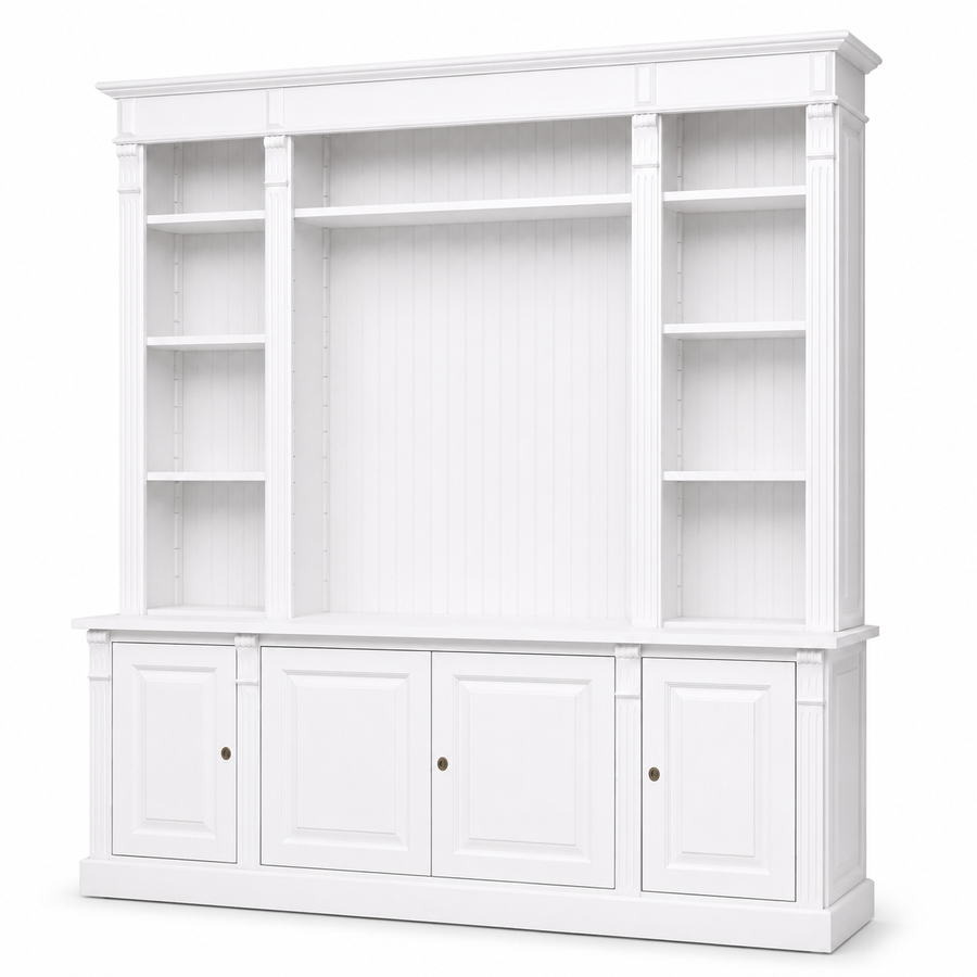 TV-Wandmöbel - Manoir - Massivholz - 223 x 51 x 228 cm - Weiß