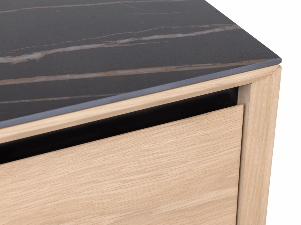 TV Unit Lima – Weiß Washed Eiche/Schwarz Keramik