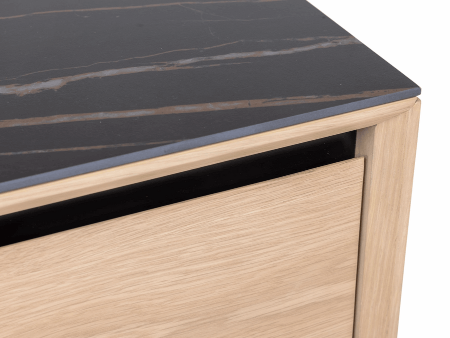TV Unit Lima – Weiß Washed Eiche/Schwarz Keramik
