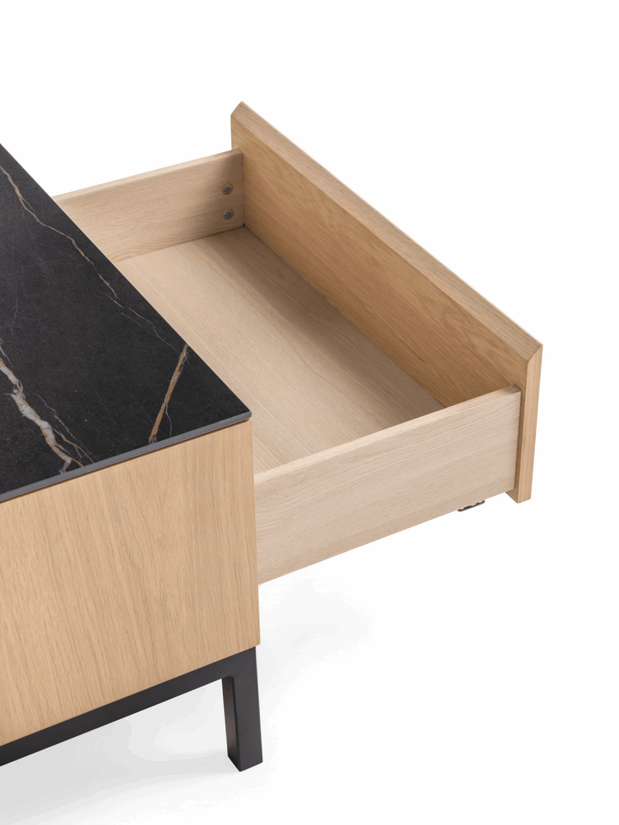TV Unit Lima – Weiß Washed Eiche/Schwarz Keramik