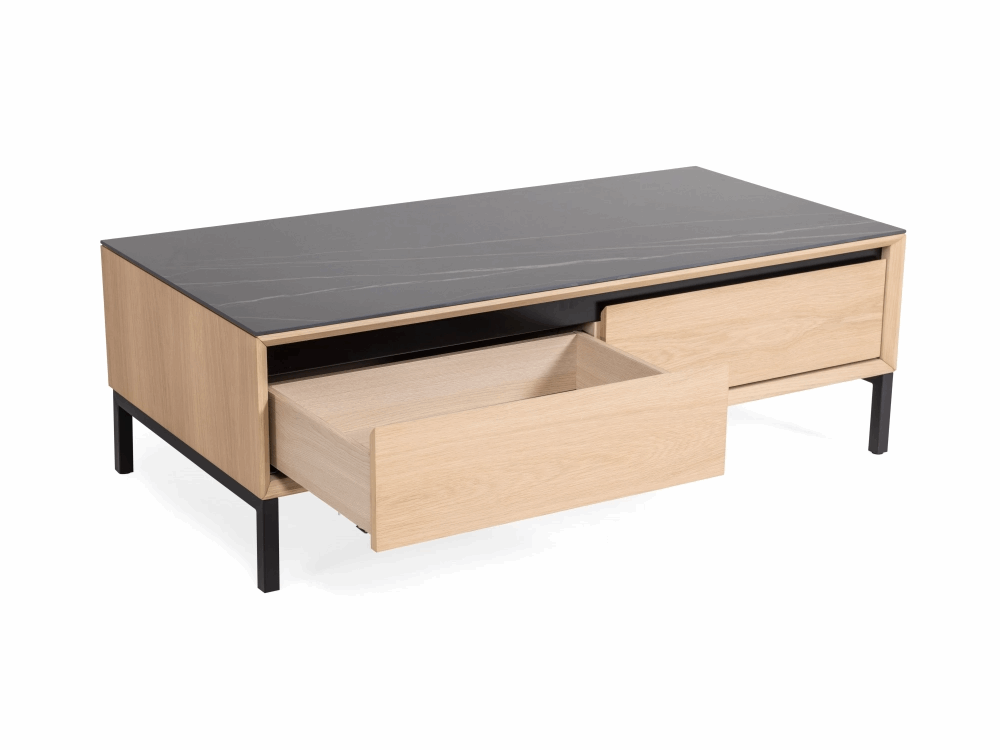 TV Unit Lima – Weiß Washed Eiche/Schwarz Keramik