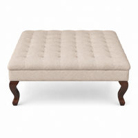 Hermes de table de café rembourrés - Tissu beige - Pieds de chêne brun - 110 x 110 x 42 cm