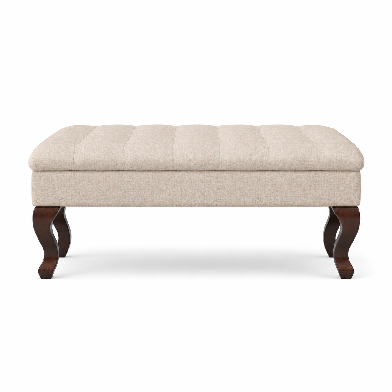 Hermes de table de café rembourrés - Tissu beige - Pieds de chêne brun - 110 x 110 x 42 cm