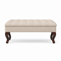 Hermes de table de café rembourrés - Tissu beige - Pieds de chêne brun - 110 x 110 x 42 cm