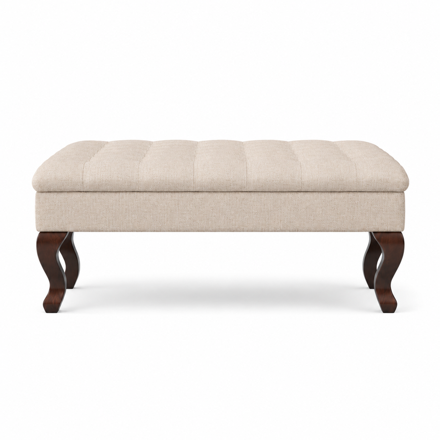 Hermes de table de café rembourrés - Tissu beige - Pieds de chêne brun - 110 x 110 x 42 cm