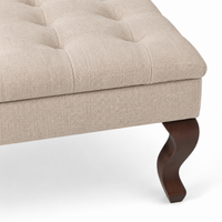 Hermes de table de café rembourrés - Tissu beige - Pieds de chêne brun - 110 x 110 x 42 cm