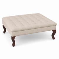 Hermes de table de café rembourrés - Tissu beige - Pieds de chêne brun - 110 x 110 x 42 cm