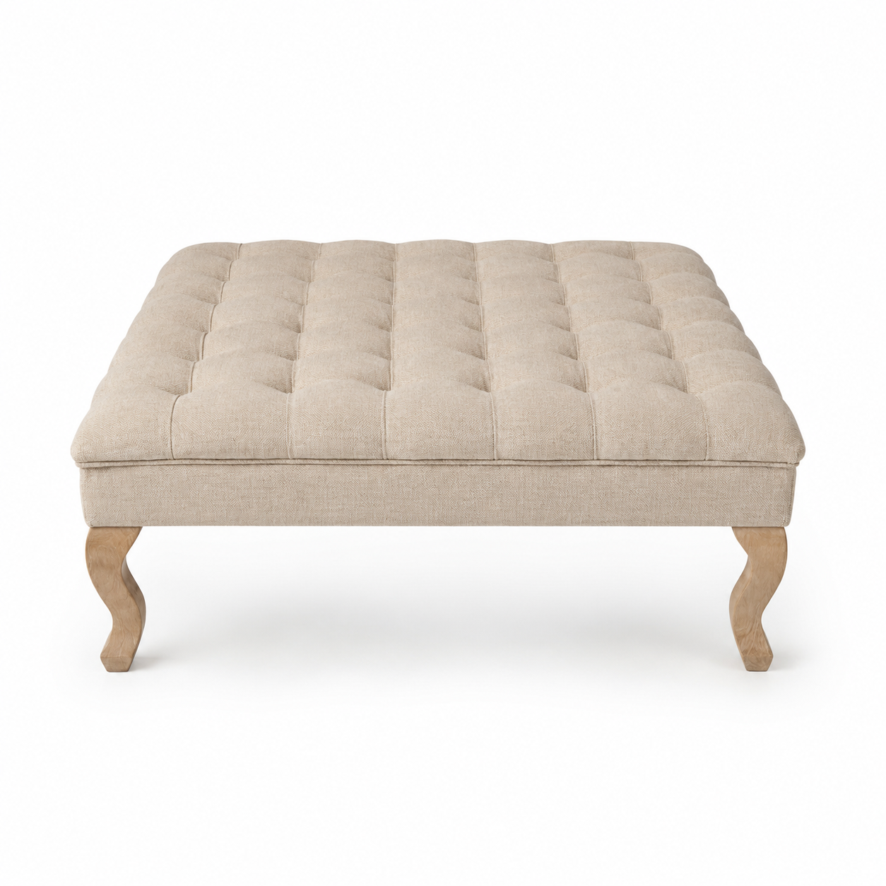 Gepolsterter Couchtisch Hermes - Beige Fabric - Natural Oak feet - 110 x 110 x 42 cm
