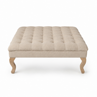 Gepolsterter Couchtisch Hermes - Beige Fabric - Natural Oak feet - 110 x 110 x 42 cm