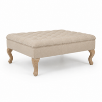 Gepolsterter Couchtisch Hermes - Beige Fabric - Natural Oak feet - 110 x 110 x 42 cm
