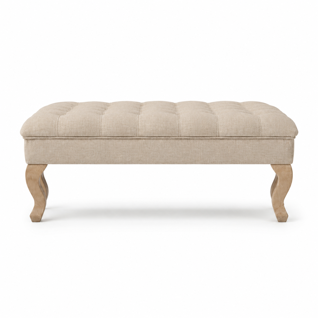 Gepolsterter Couchtisch Hermes - Beige Fabric - Natural Oak feet - 110 x 110 x 42 cm