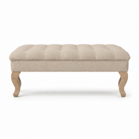 Gepolsterter Couchtisch Hermes - Beige Fabric - Natural Oak feet - 110 x 110 x 42 cm
