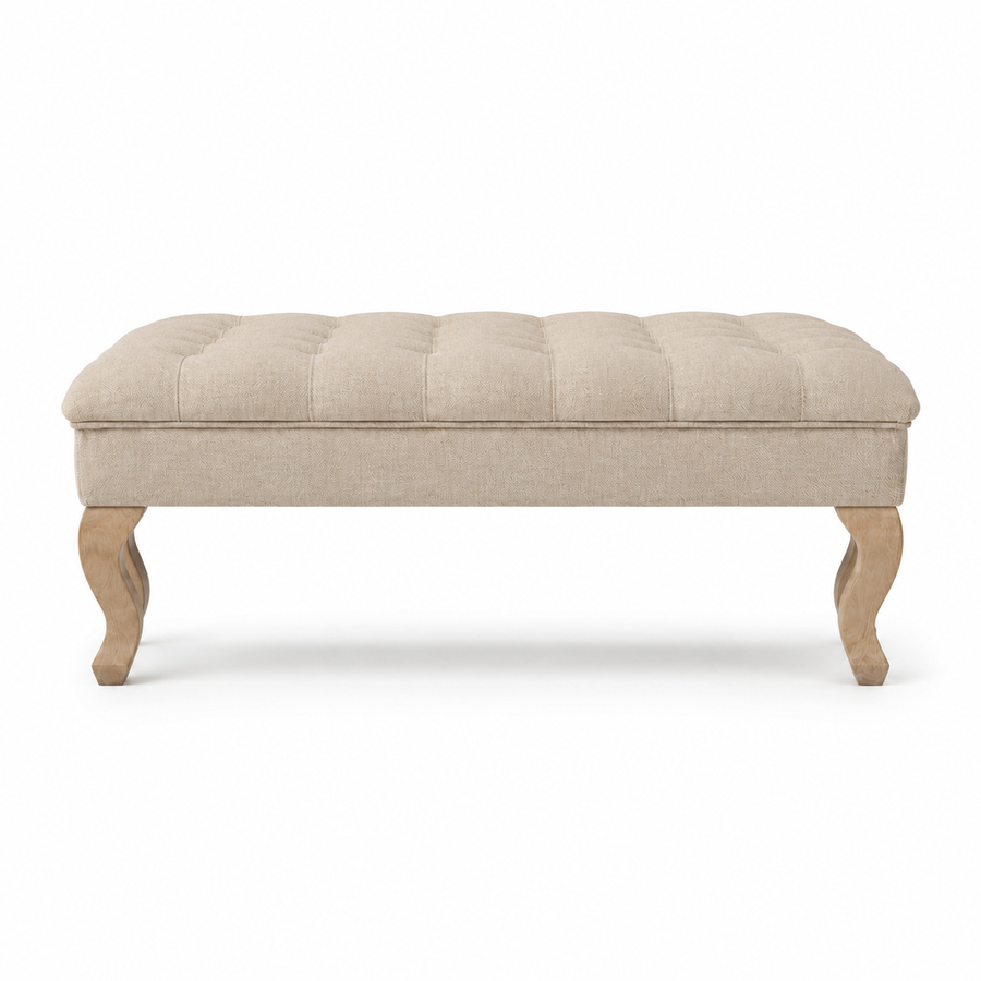 Gepolsterter Couchtisch Hermes - Beige Fabric - Natural Oak feet - 110 x 110 x 42 cm