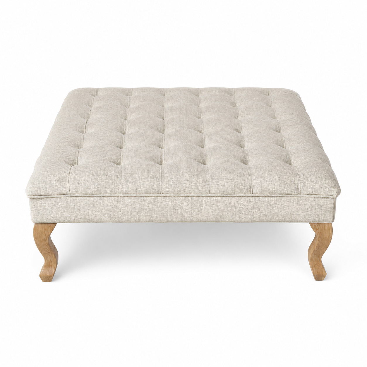Upholstered Coffee Table Hermes - Light Beige Fabric - Natural Oak feet  - 110 x 110 x 42 cm