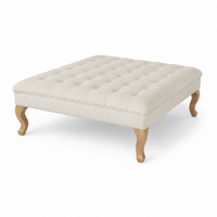 Upholstered Coffee Table Hermes - Light Beige Fabric - Natural Oak feet  - 110 x 110 x 42 cm