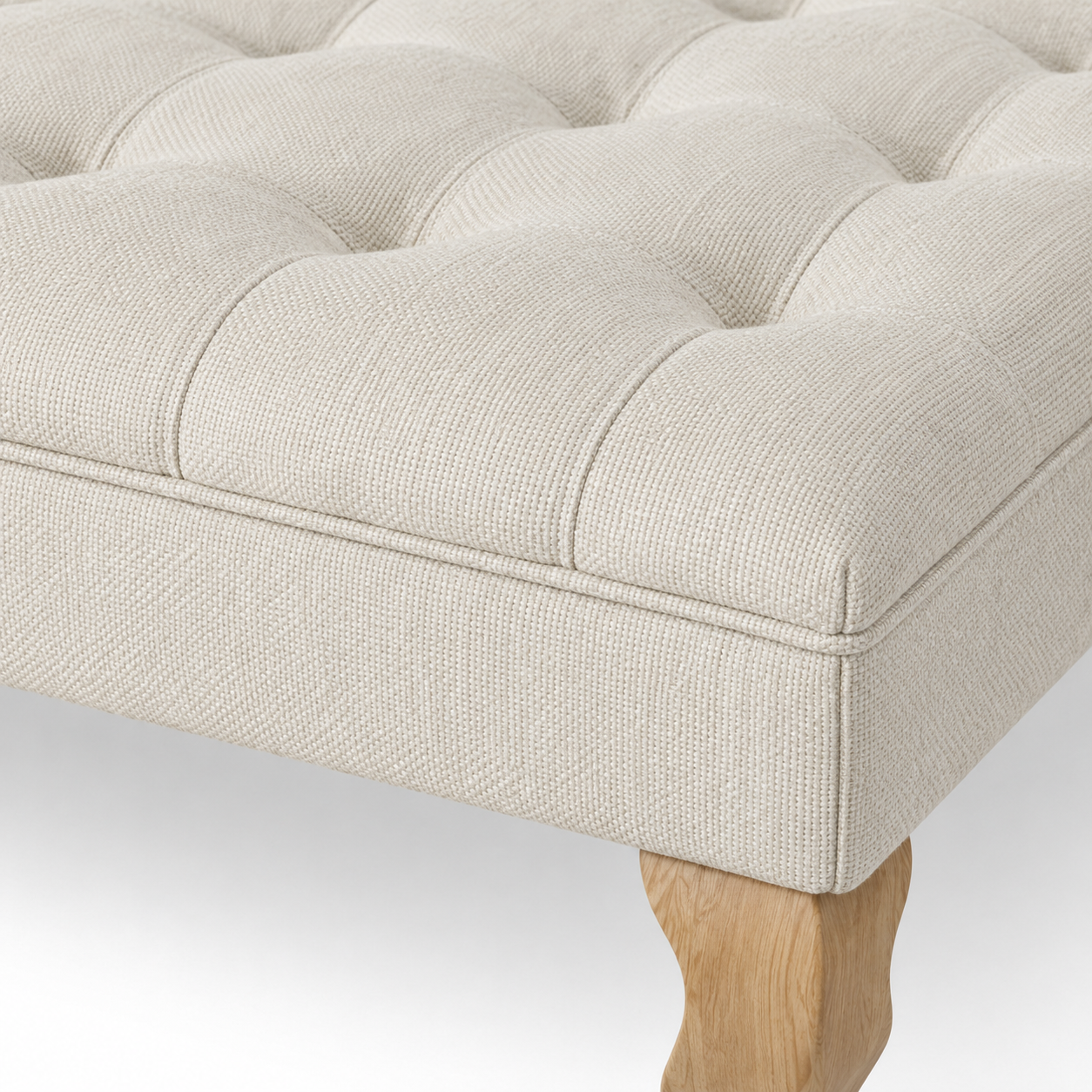 Upholstered Coffee Table Hermes - Light Beige Fabric - Natural Oak feet  - 110 x 110 x 42 cm