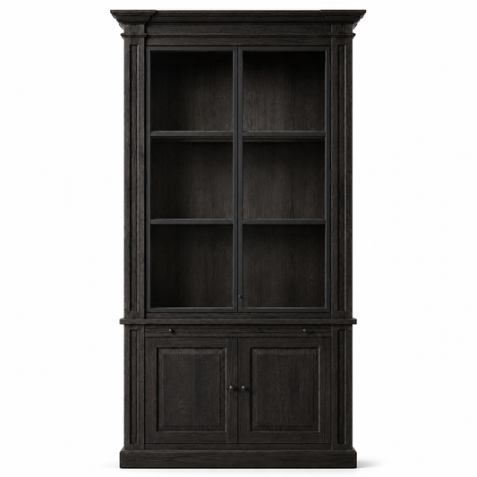 Vincester Vitrine - Massiv Schwarz mit 2 Glas Paneel Türen