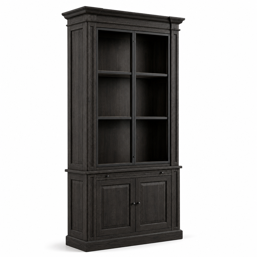 Display Cabinet Vincester - 2 Glass Panel Doors - Solid Black Oiled Oak