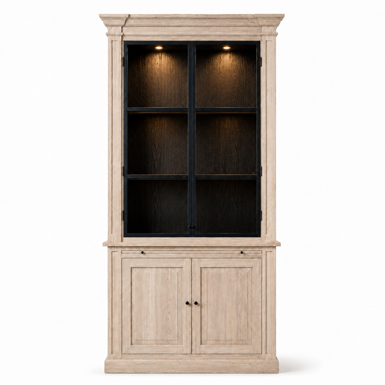 Vetrina Vincester - 2 Ante a Pannello in Vetro - Rovere Massello Bianco Oliato