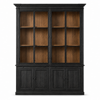 Display Cabinet Vincester Double - 4 Glass Panel Doors - Solid Black Oiled Oak
