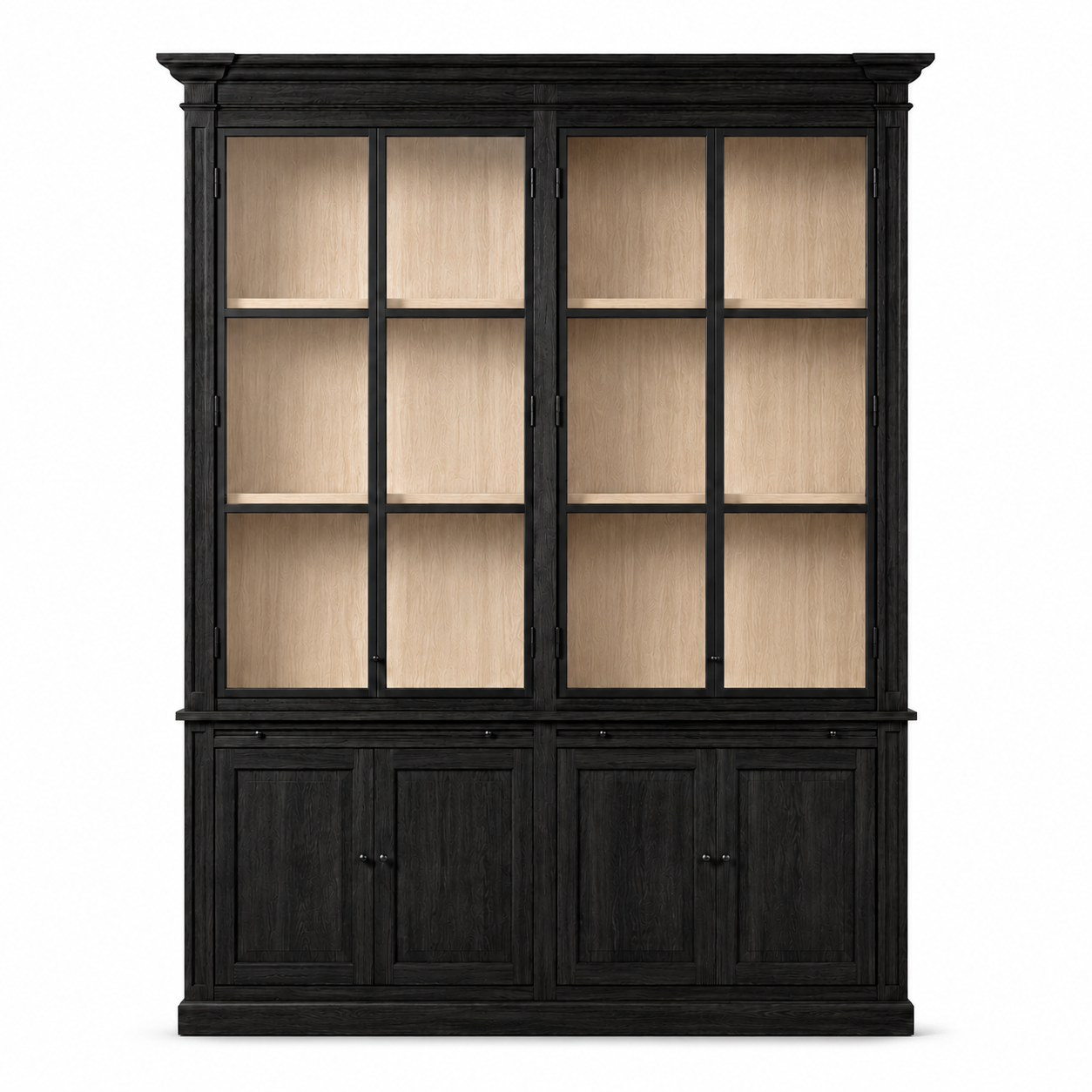 Display Cabinet Vincester Double - 4 Glass Panel Doors - Solid Black Oiled Oak