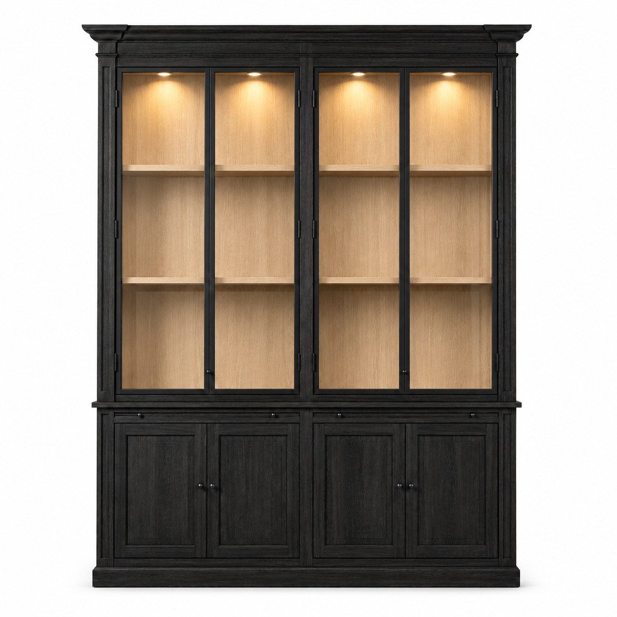 Display Cabinet Vincester Double - 4 Glass Panel Doors - Solid Black Oiled Oak