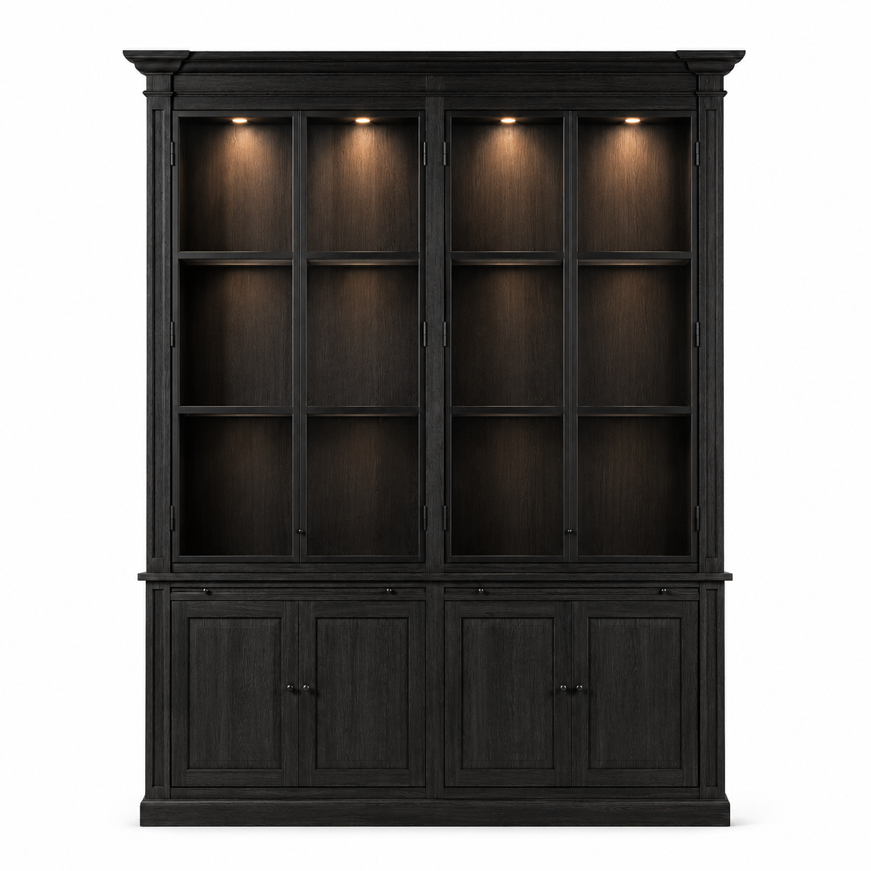Display Cabinet Vincester Double - 4 Glass Panel Doors - Solid Black Oiled Oak
