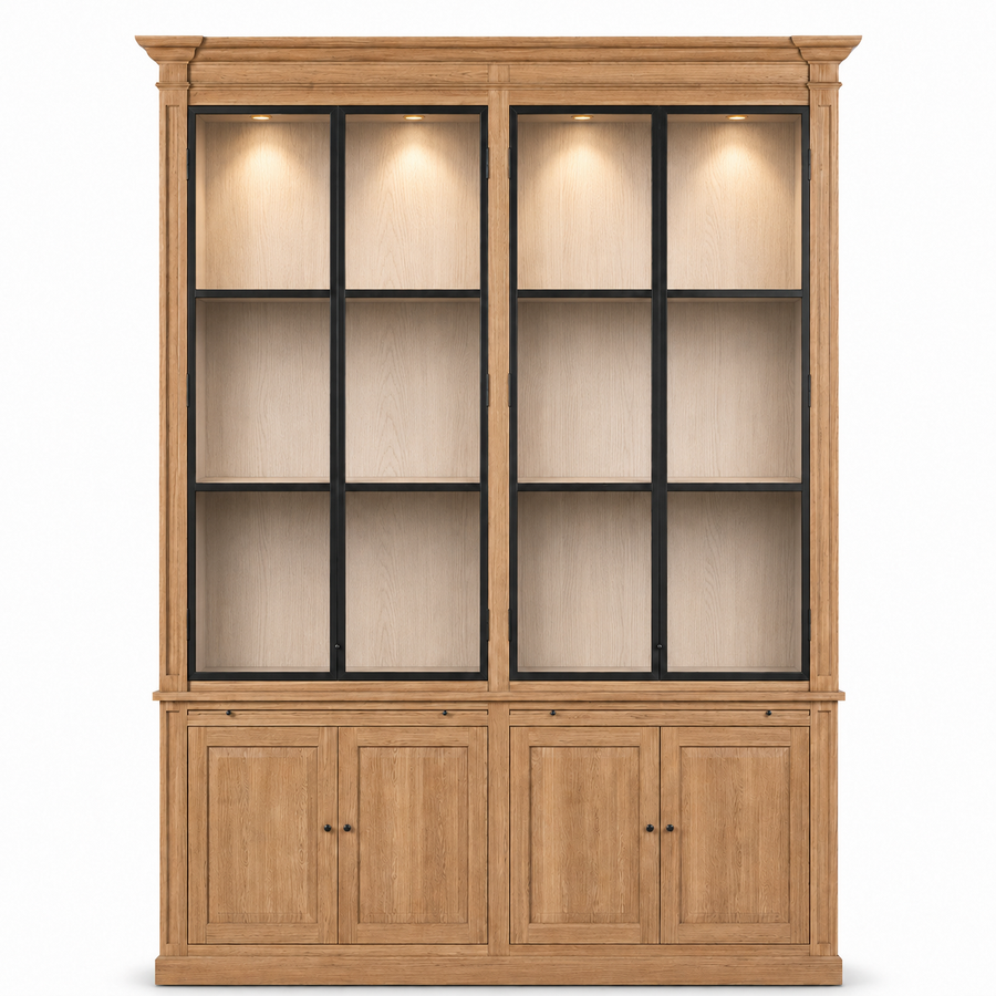 Display Cabinet Vincester Double - 4 Glass Panel Doors - Solid Hoboken Oiled Oak
