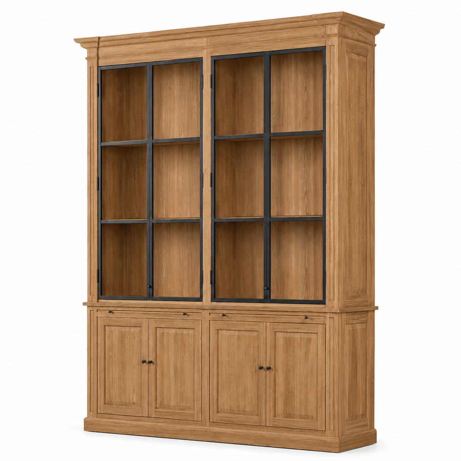 Display Cabinet Vincester Double - 4 Glass Panel Doors - Solid Hoboken Oiled Oak