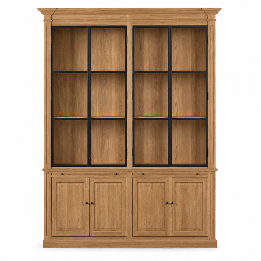 Display Cabinet Vincester Double - 4 Glass Panel Doors - Solid Hoboken Oiled Oak